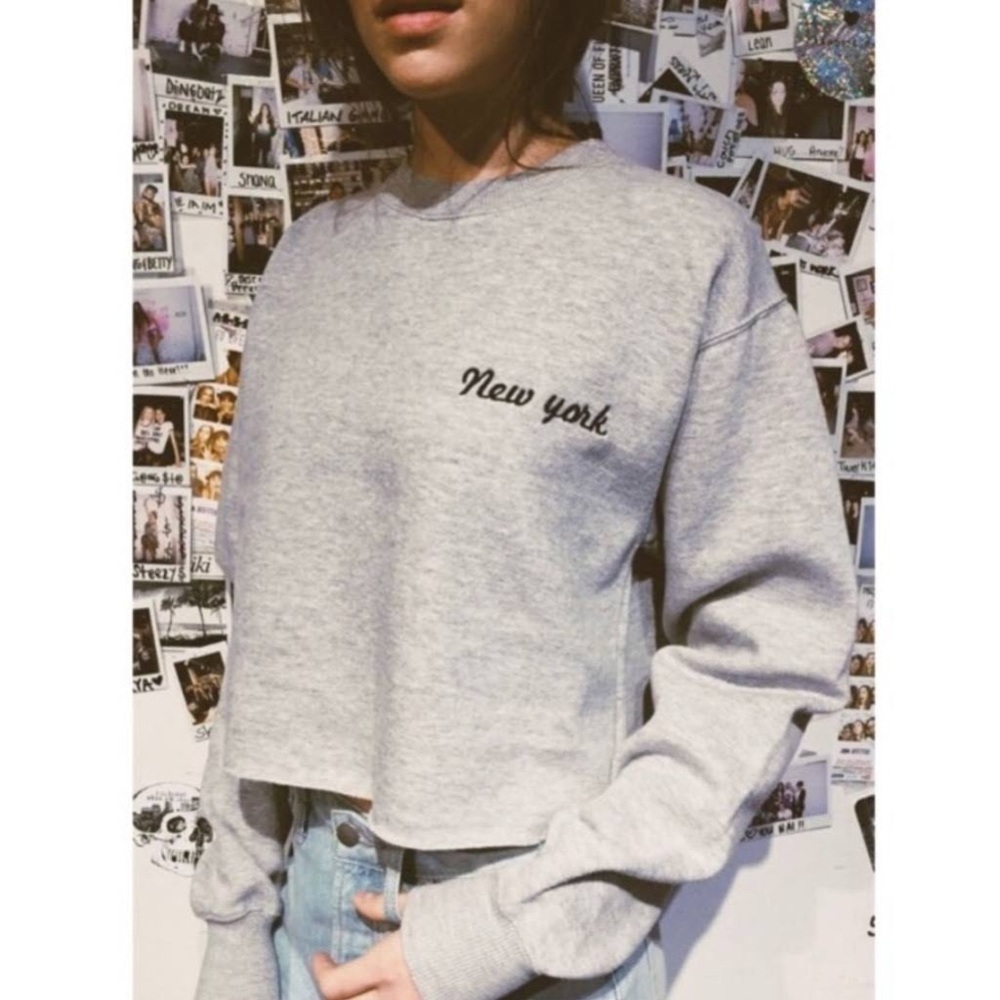 Brandy Melville New York Gray Crewneck Crop Sweater